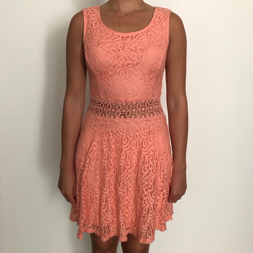 Like New Salmon Pink Romantic Lace Cutout Summer Dress
